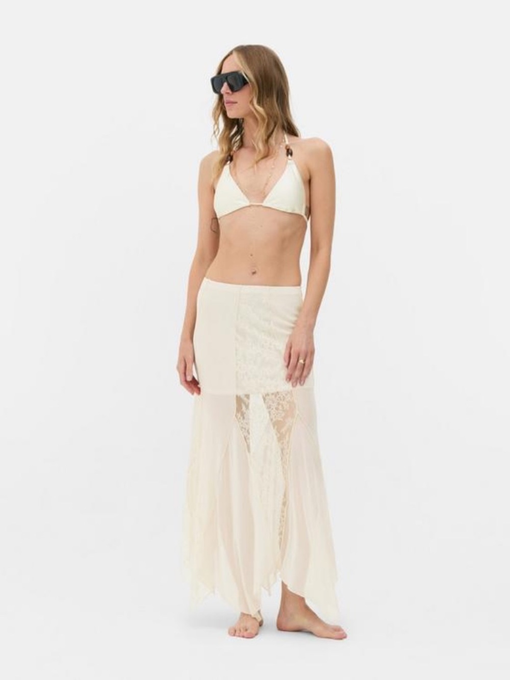 Primark x Rita Ora sheer Lace Panel Maxi Skirt in Cream